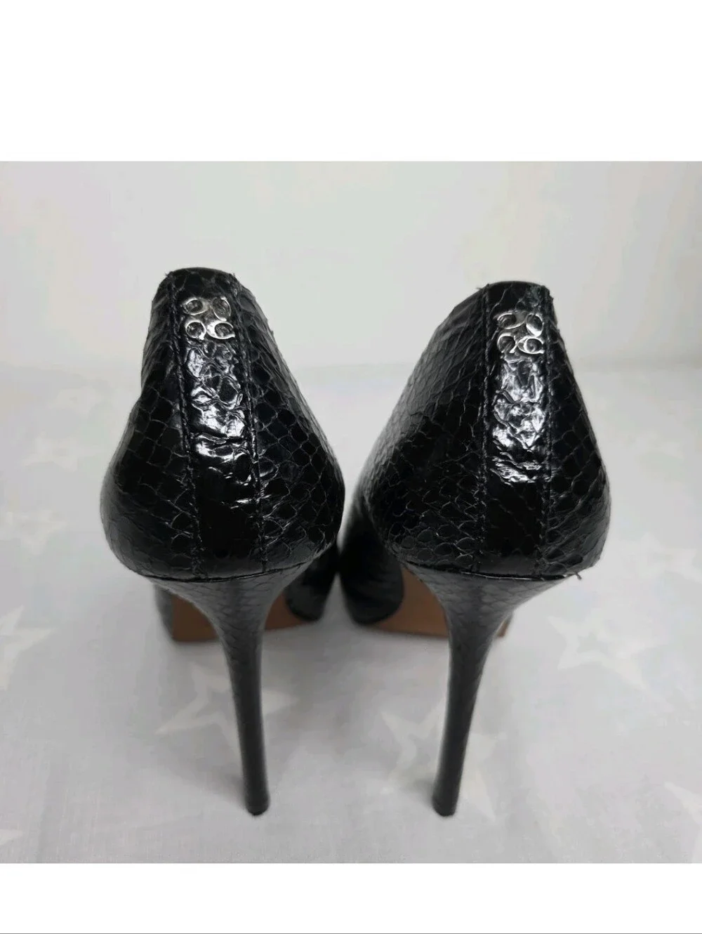 COACH Kristina Q3013 Black Snake Embossed Leather Platform Stiletto Pumps 9B